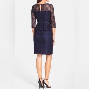 Adrianna Papell Silk Lace Peplum Dress 3/4 Sleeve - Size 2